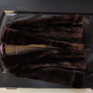 Vintage 40s 50s Mouton Fur Coat Jacket Dark Brown